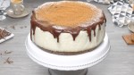 Ein einfacher Grießkuchen aus dem Topf auf einer Kuchenplatte.