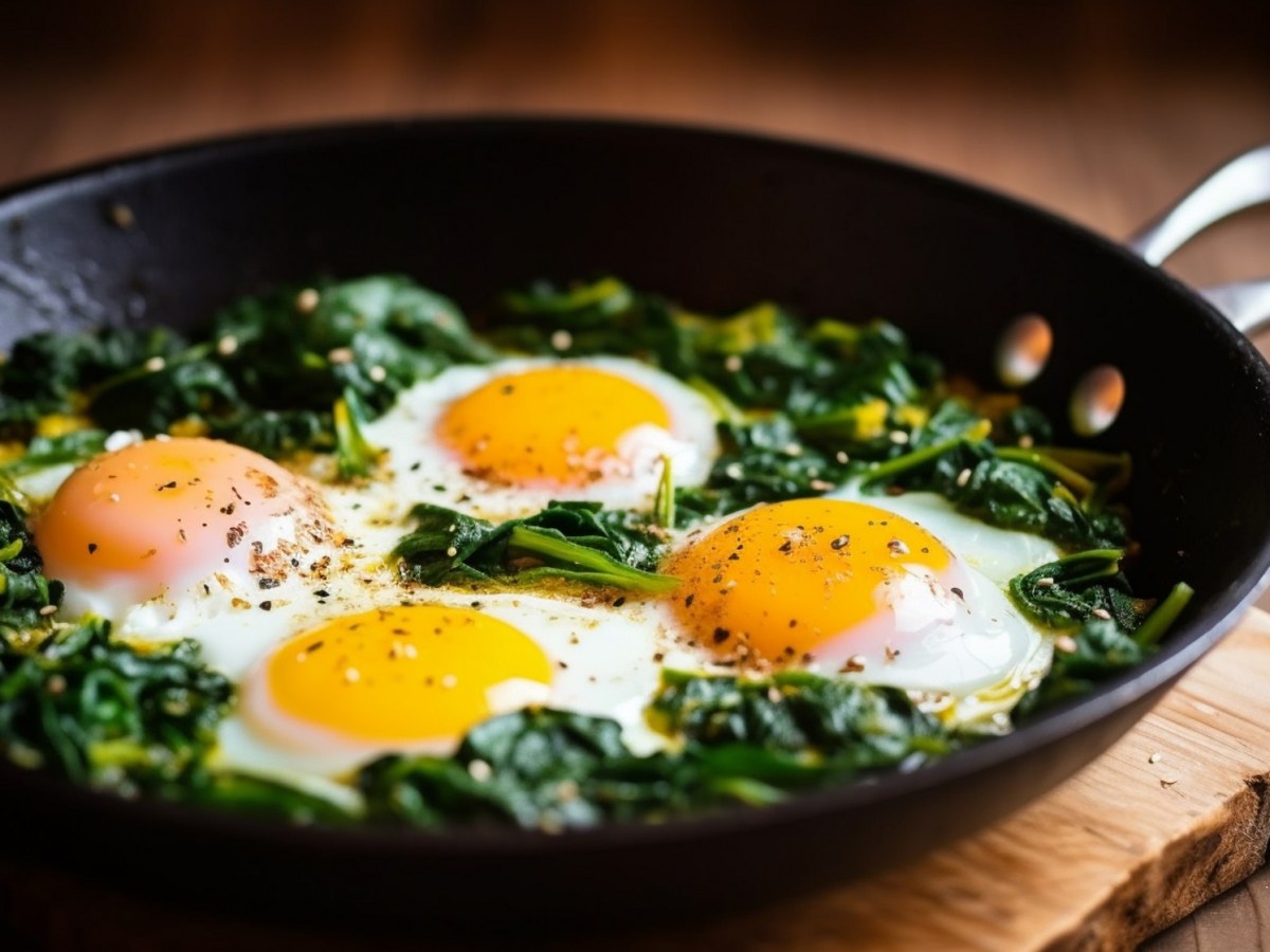 Low-Carb mit Eiern: Diese Spinatpfanne mit Ei macht stark und glücklich