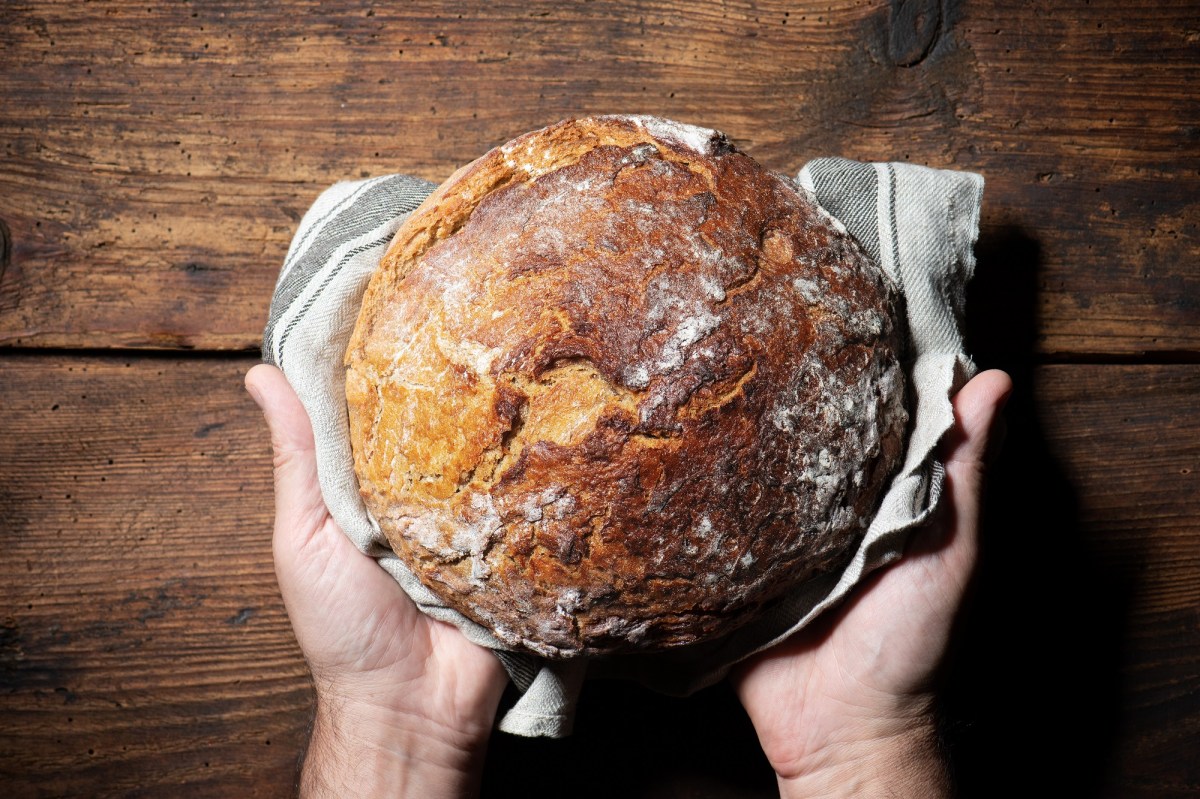 Altes Bort aufbacken: Zwei Hände halten einen Laib Brot