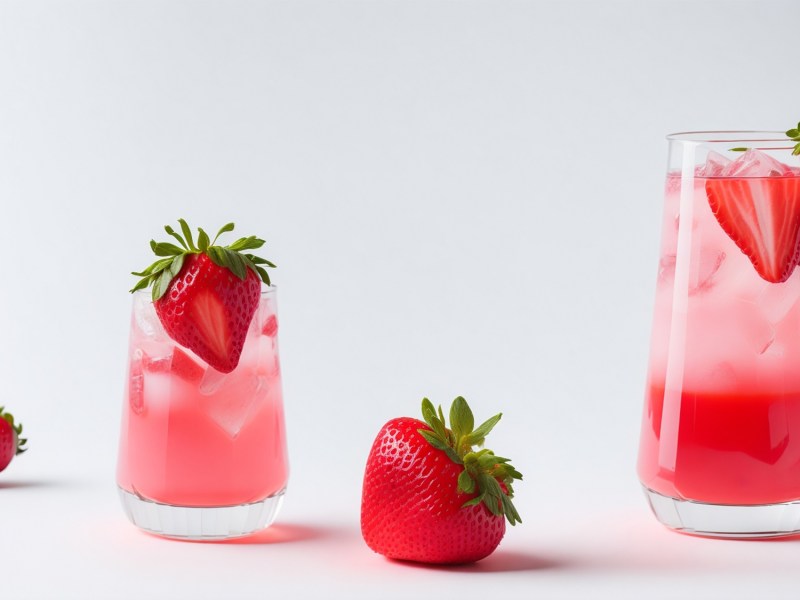 2 Gläser Aperol-Erdbeer-Spritz garniert mit Erdbeeren