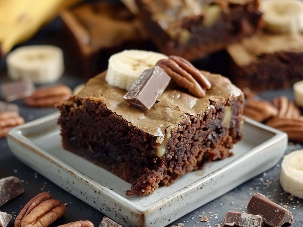 Teller mit einem Stück Bananenbrot-Brownies