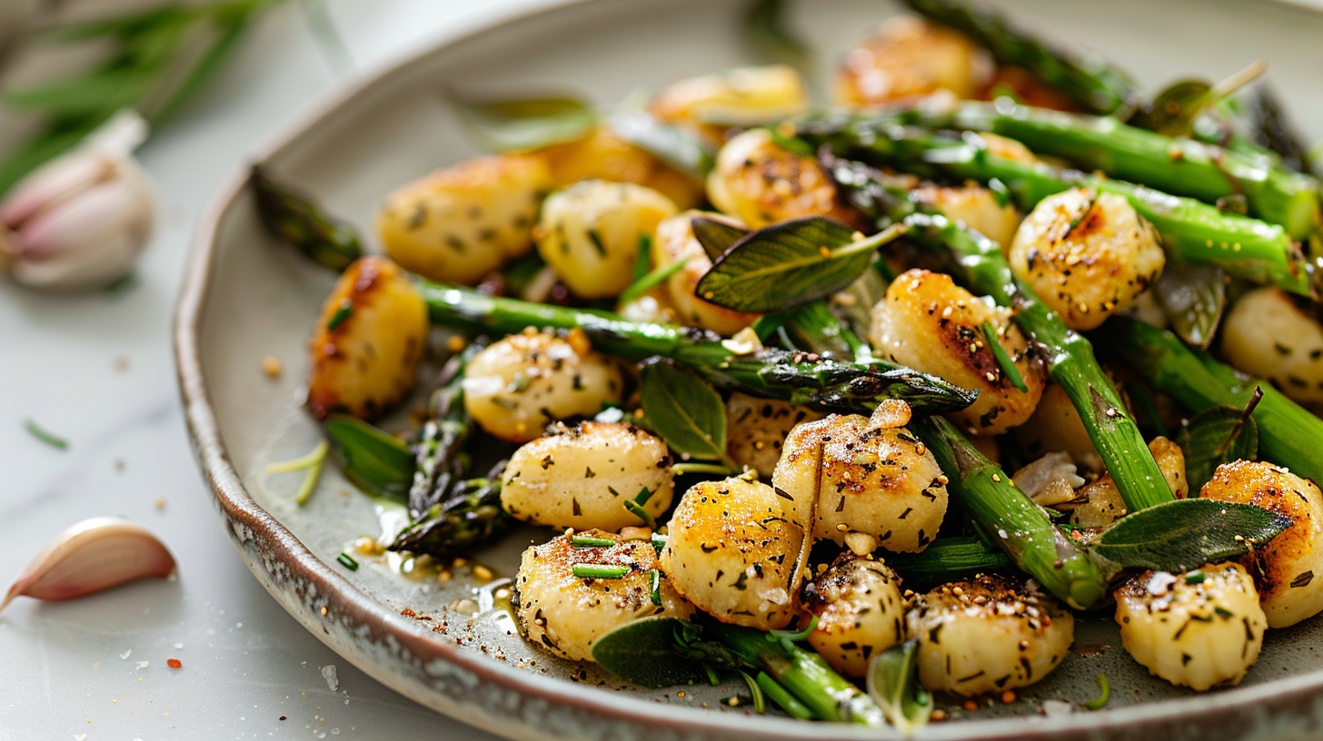 Gnocchi mit Spargel und Salbeibutter aus der Pfanne - Leckerschmecker