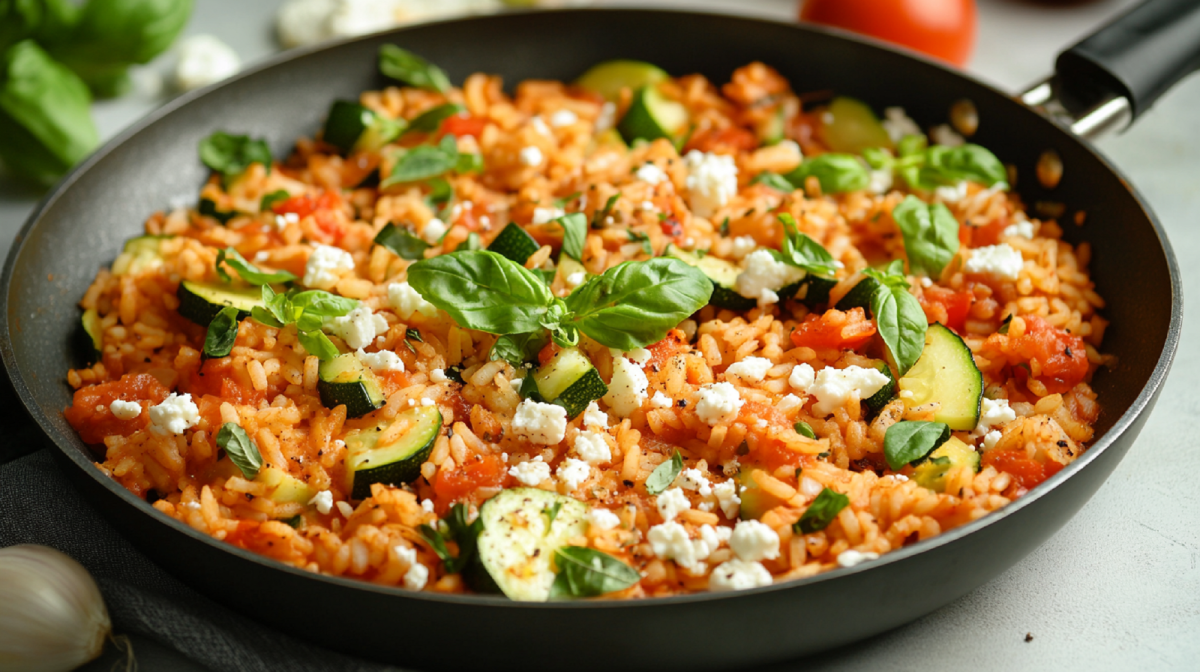Mediterrane Reispfanne mit Zucchini und Feta: schnelle Küche ...