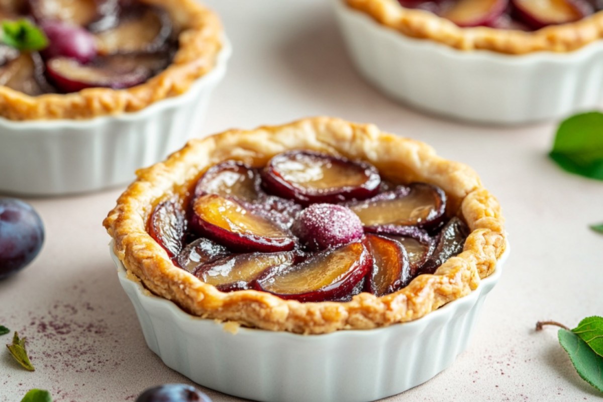 Drei Pflaumen-Tartelettes.