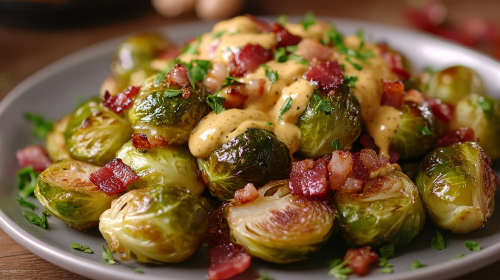 Gebackener Rosenkohl mit Speck und Senfsoße: deftig genießen ...