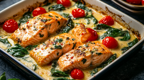 Ofenlachs mit Spinat und Tomaten: schnell zubereitet - Leckerschmecker