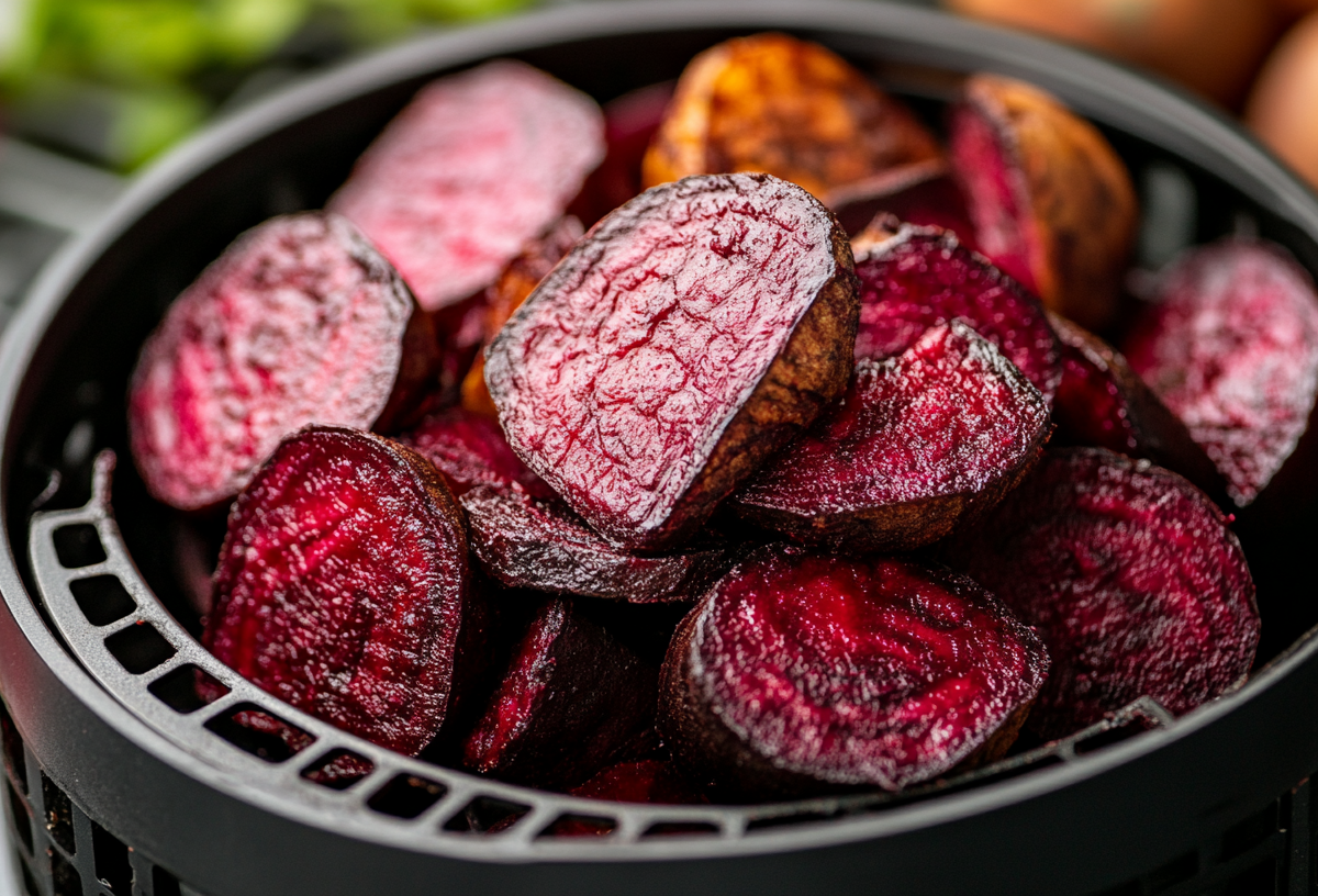 Ein Korb mit Rote Bete aus der Heißluftfritteuse.