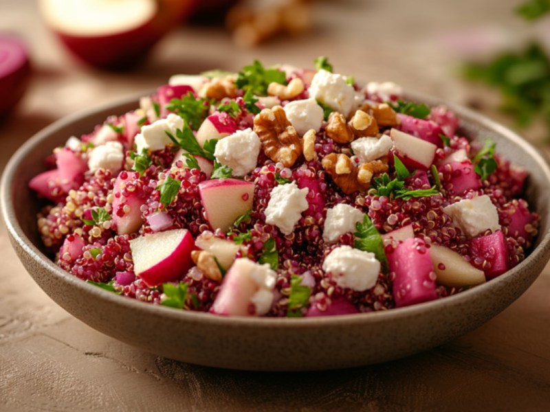 Eine Schüssel mit Rote-Bete-Quinoa-Salat.