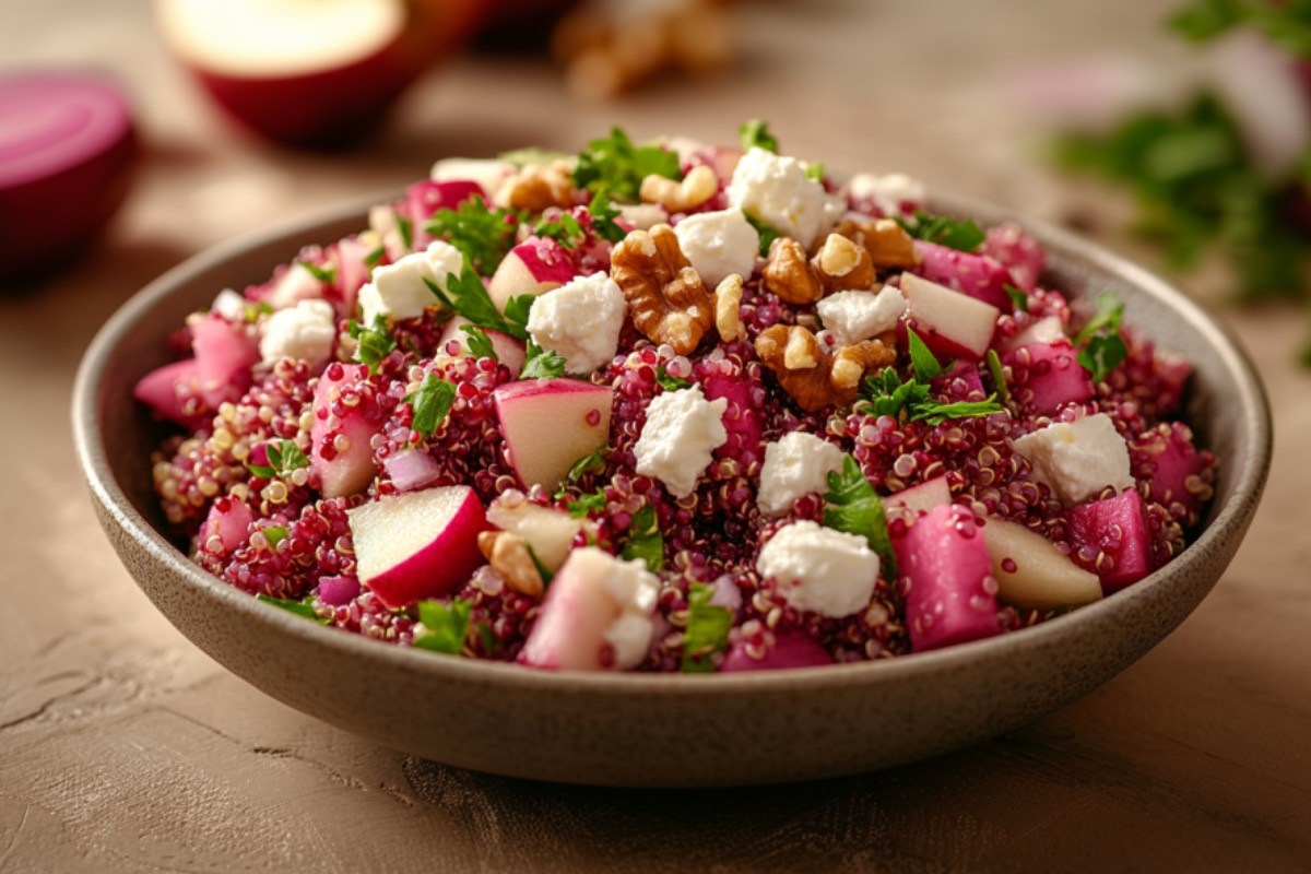 Eine Schüssel mit Rote-Bete-Quinoa-Salat.