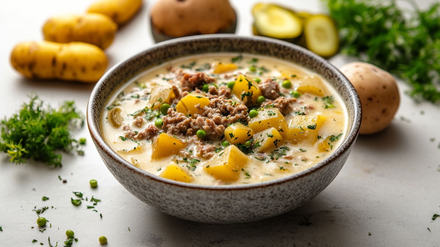 Käsesuppe mit Gewürzgurken und Hackfleisch: deftig und würzig ...
