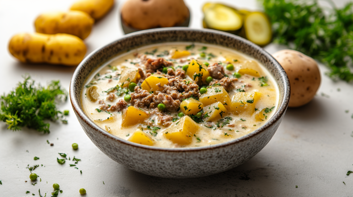 Käsesuppe mit Gewürzgurken und Hackfleisch: deftig und würzig ...