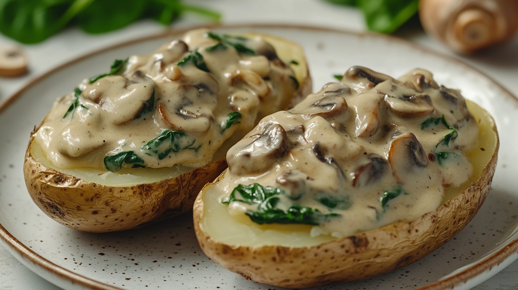 Ofenkartoffel mit Champignon-Spinat-Füllung: schnelle Mahlzeit ...