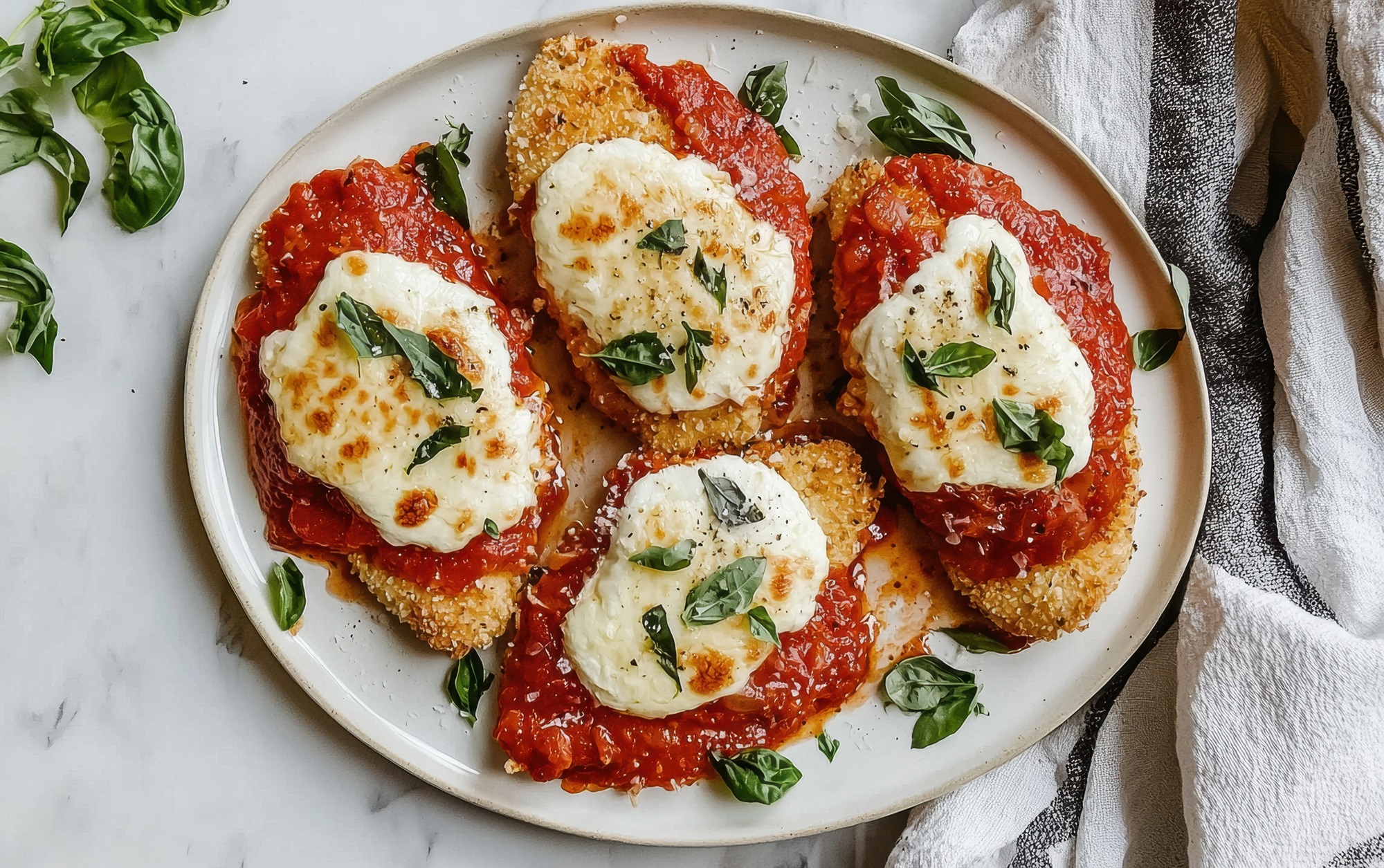 Überbackenes Hähnchenschnitzel mit Tomate und Mozzarella - Leckerschmecker