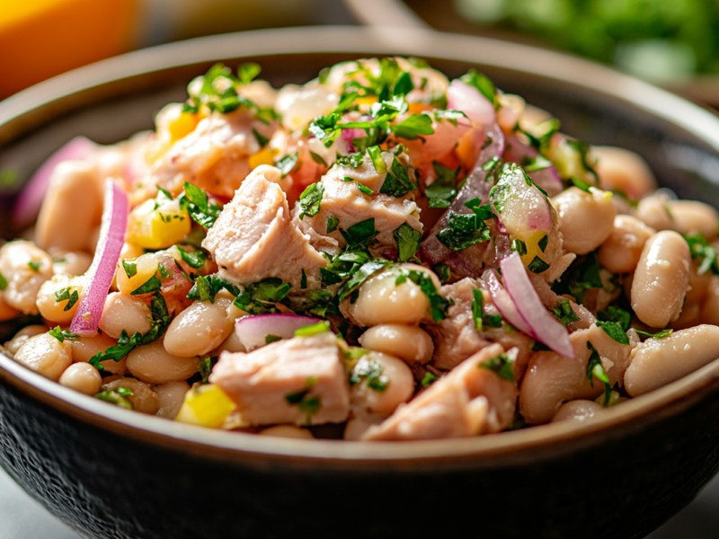 Schale mit weiße-Bohnen-Thunfisch-Salat