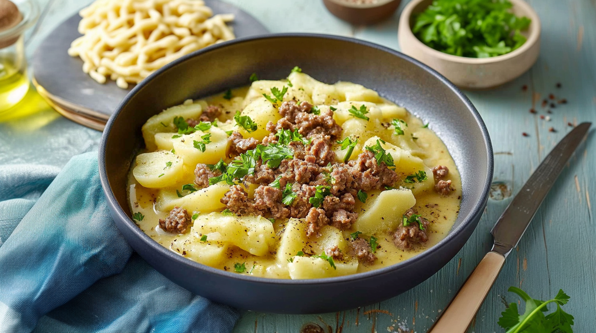 Kohlrabi-Hack-Pfanne mit Spätzle: ein Teller voll Glück - Leckerschmecker