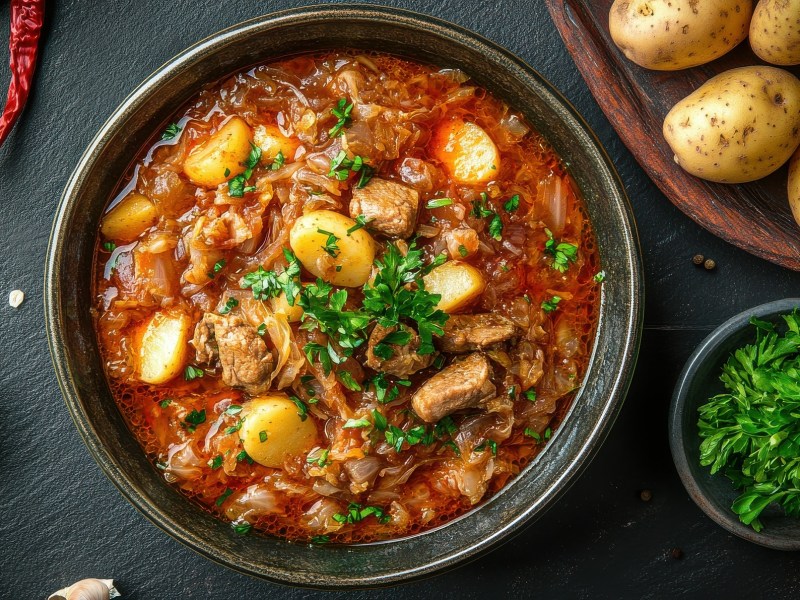 Sauerkraut-Kartoffel-Topf, Kartoffeln daneben