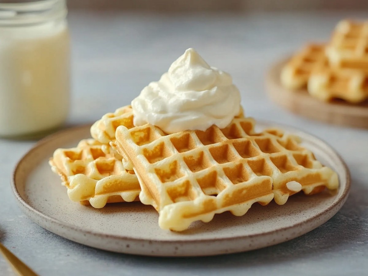 Teller mit Vanille-Joghurt-Waffeln