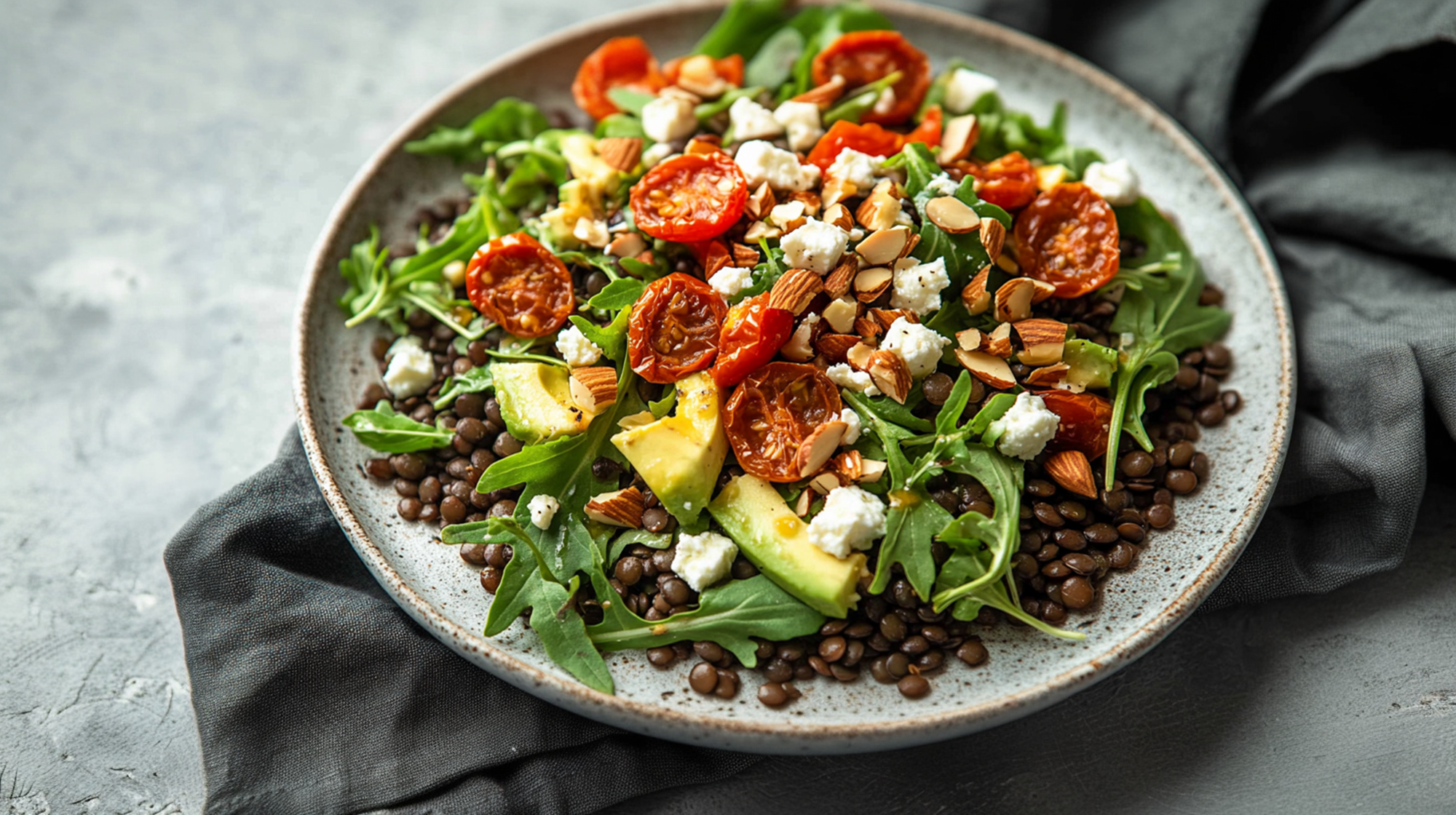 Linsen-Rucola-Salat mit getrockneten Tomaten und Feta - Leckerschmecker