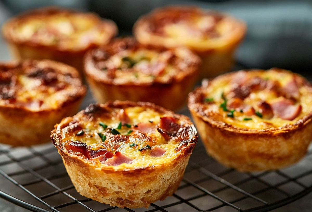 Quiche-Lorraine-Muffins auf einem Kuchengitter.