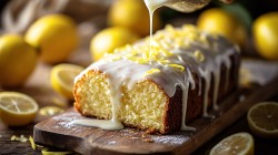angeschnittener Joghurt-Zitronenkuchen mit Zuckerglasur