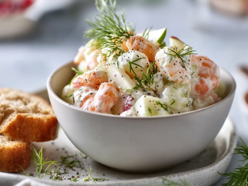So lecker schmeckt der Frühling: Garnelensalat mit Apfel und Dill