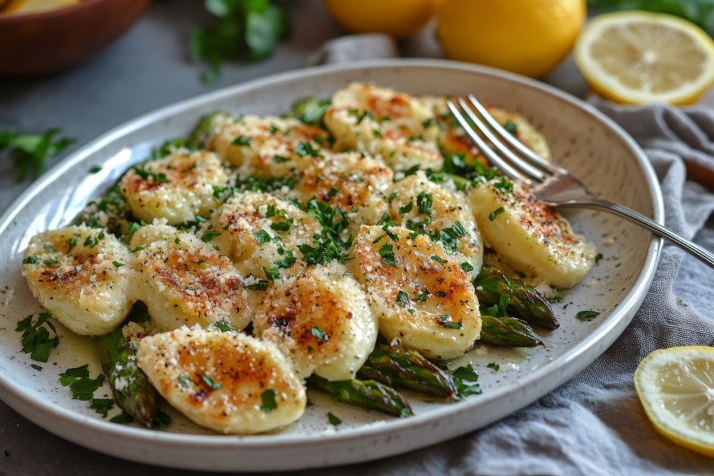 Gebratene Gnocchi mit Parmesan und Spargel