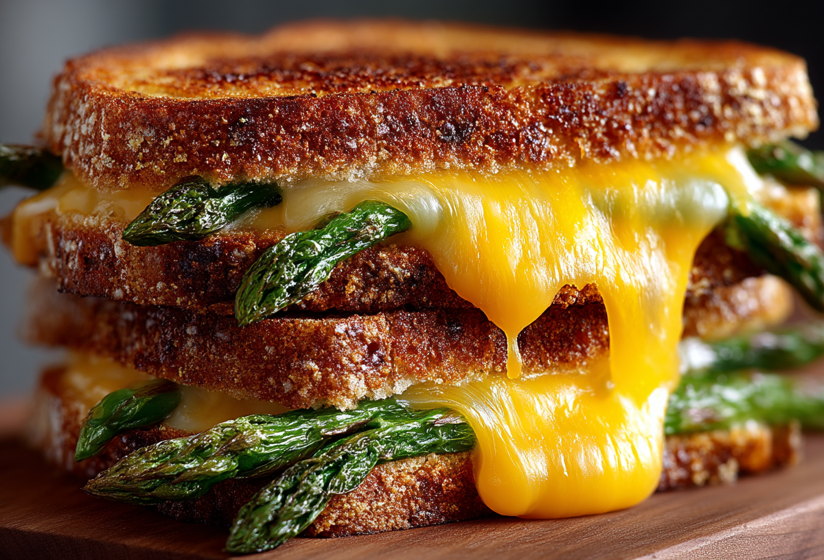 Zwei Scheiben Spargel Grilled Cheese.