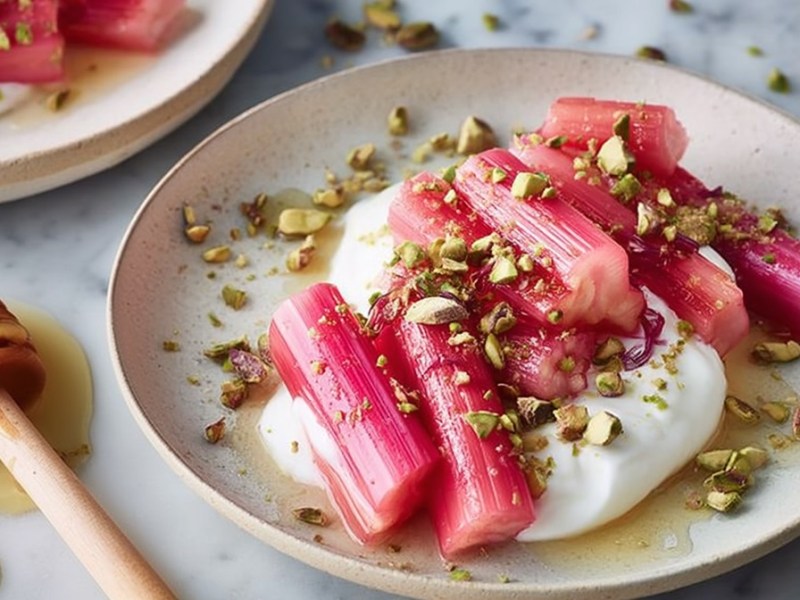 Buttermilch-Mousse mit Ofenrhabarber: luftig-leichtes Frühlingsdessert zum Muttertag