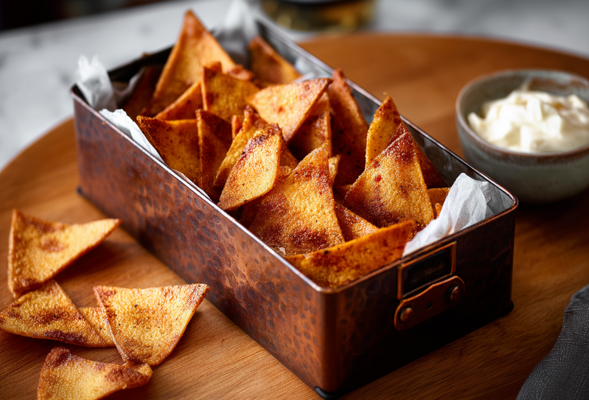 Linsenchips selbst machen: Linsenchips in einer Metalldose.