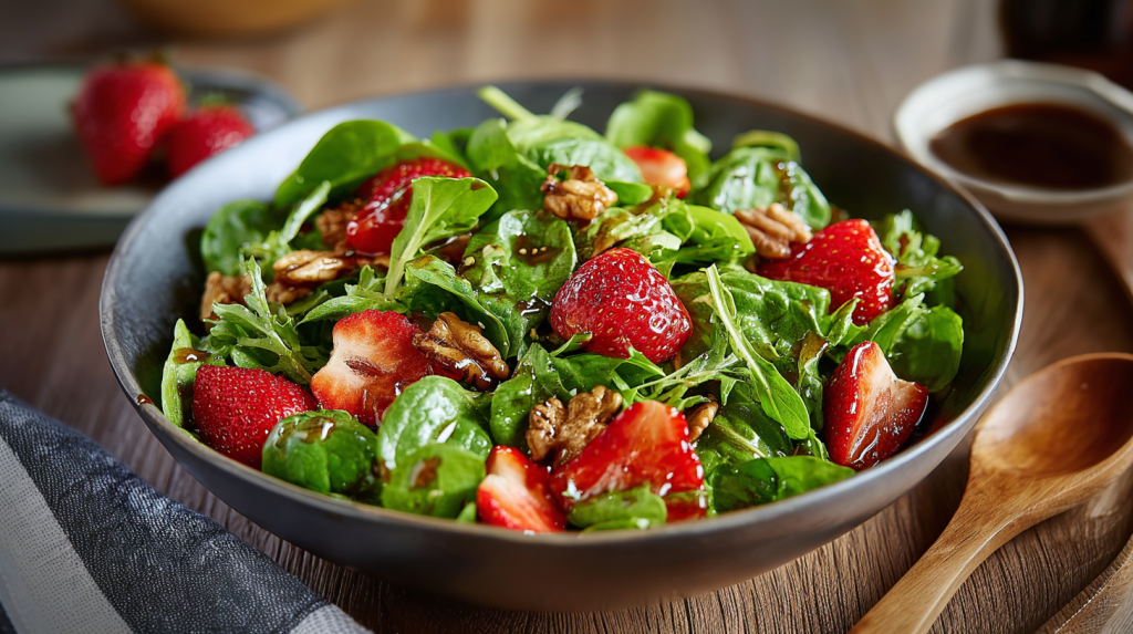 Nussig und fruchtig zugleich: Feldsalat mit Balsamico-Erdbeeren