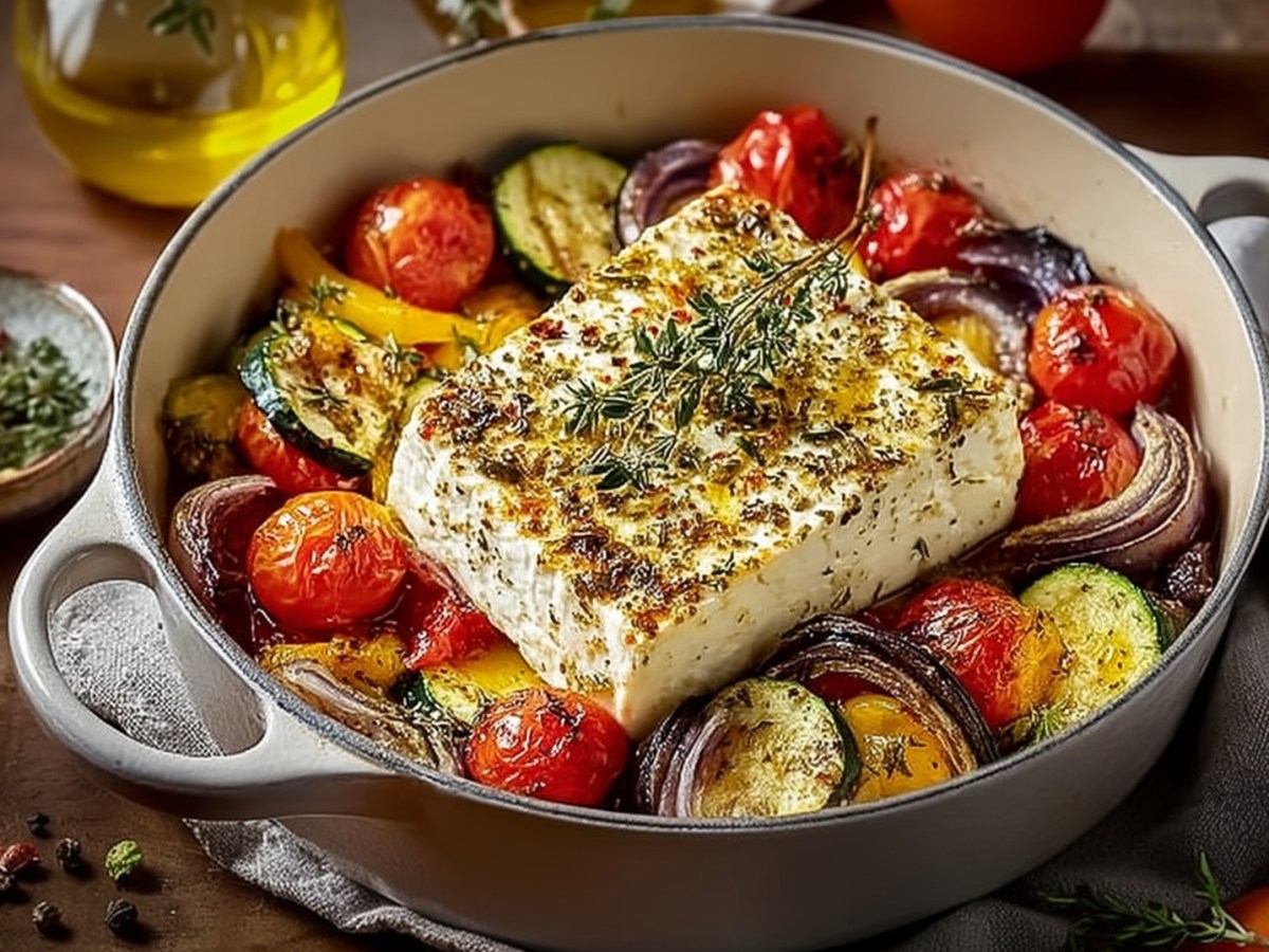 So lecker ist gebackener Feta mit mediterranem Ofengemüse