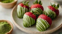 Teller mit Matcha-Erdbeeren