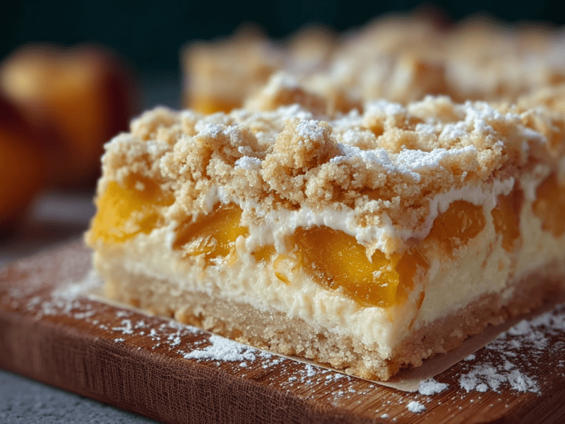 Saftig, unkompliziert, beliebt: dieser Blechkuchen mit Quark und Pfirsichen funktioniert immer