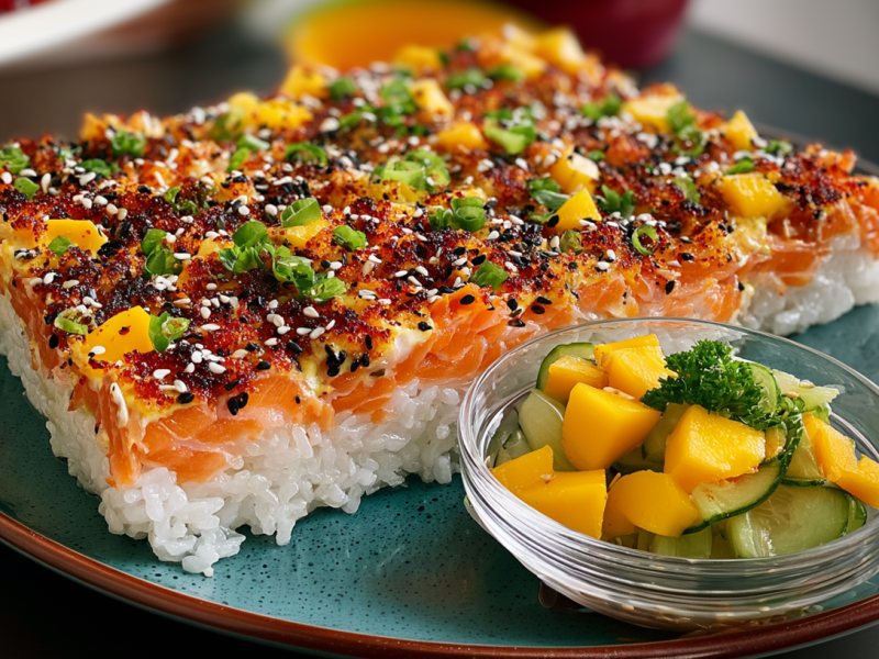 Aus der Rolle gefallen: Sushi-Auflauf mit Lachs und Mango