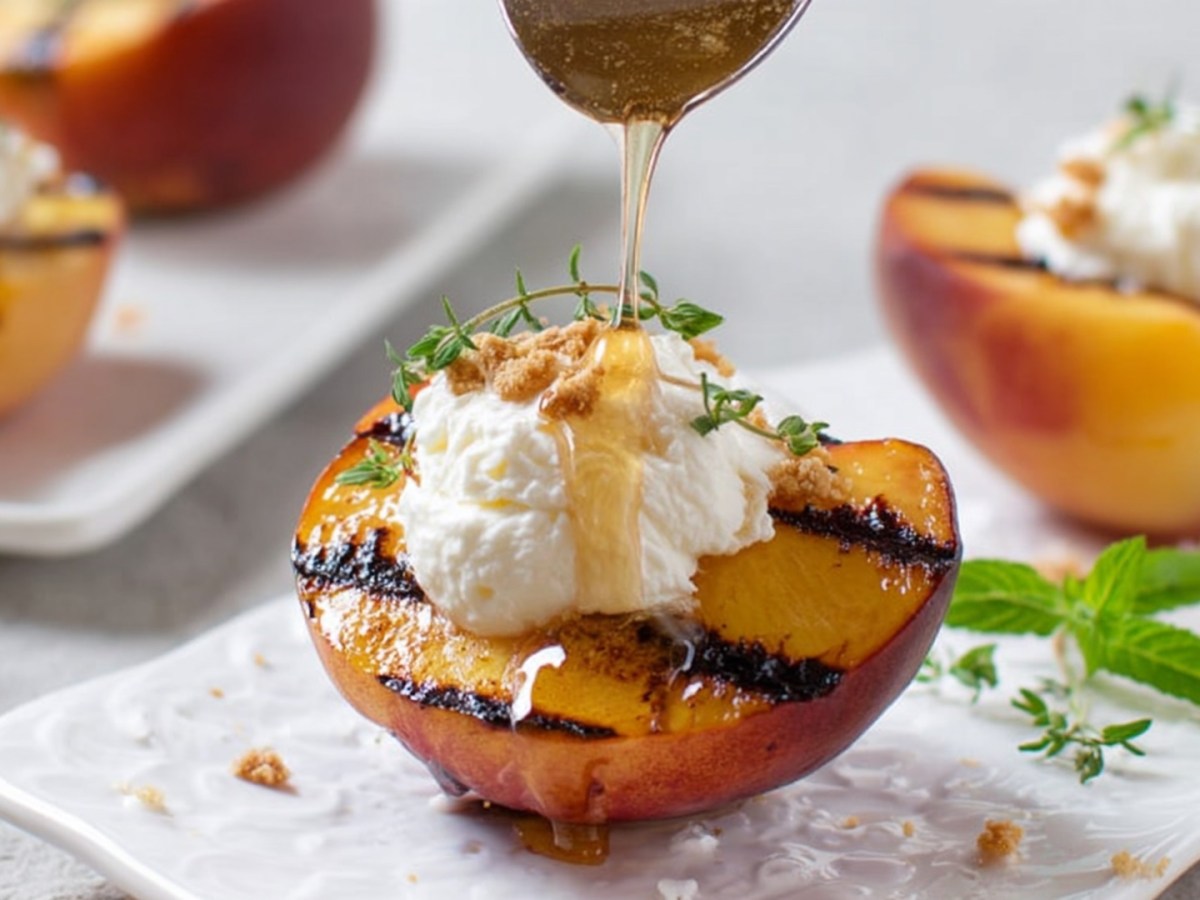 Das Dessert-Highlight für deinen Grillabend: Pfirsich, Mascarpone und Honig