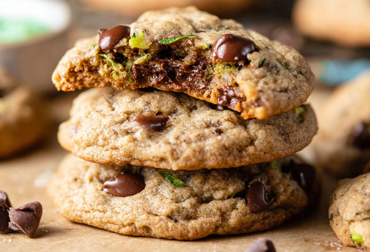 Ein Stapel Haferflocken-Zucchini-Cookies.