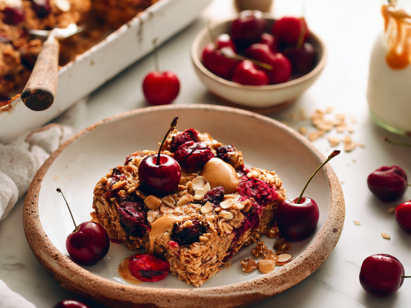Zum Frühstück süß: So lecker ist Haferflockenauflauf mit Kirschen