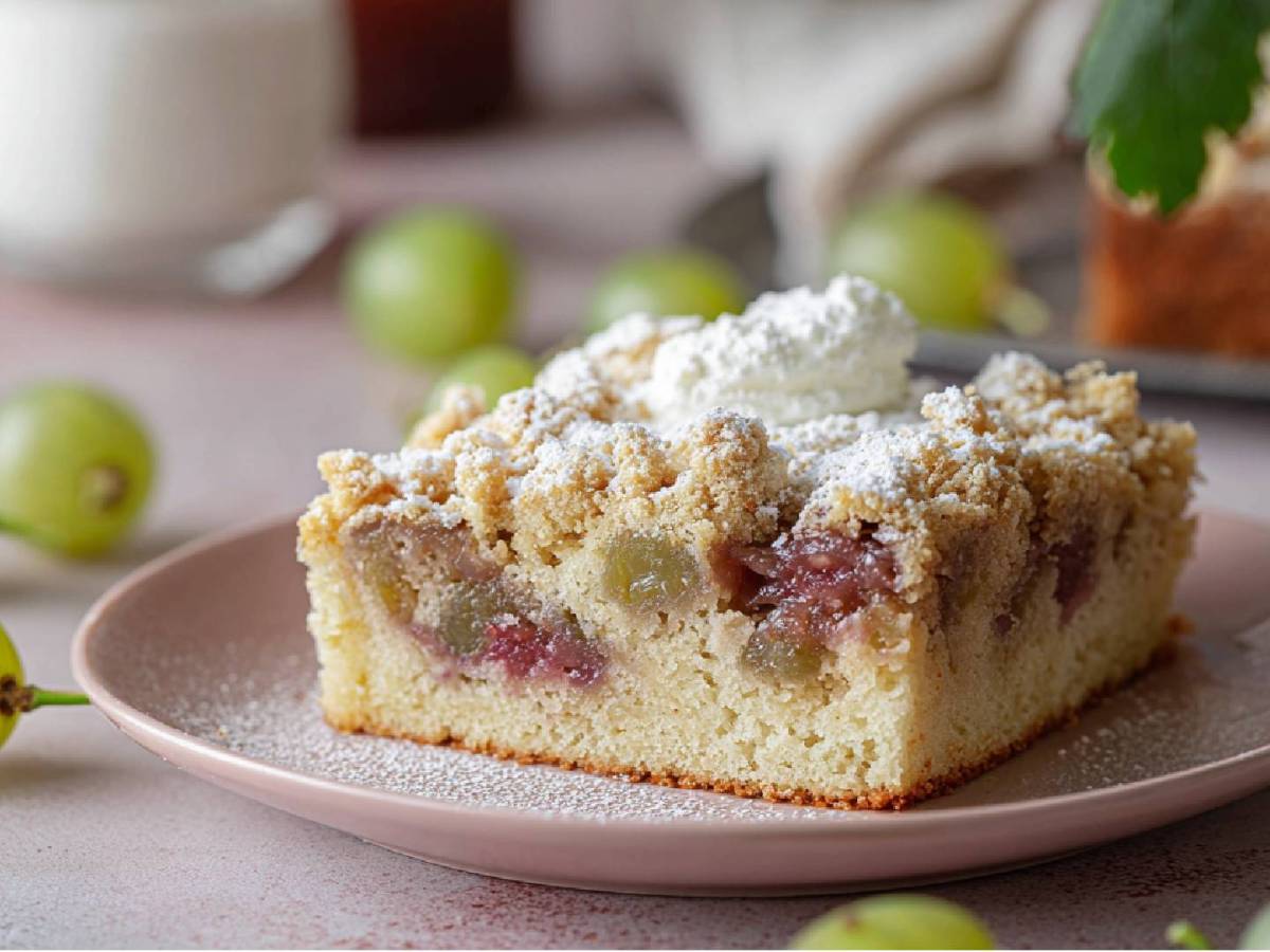 Genieße die Beerenzeit mit einem Stachelbeer-Streuselkuchen vom Blech